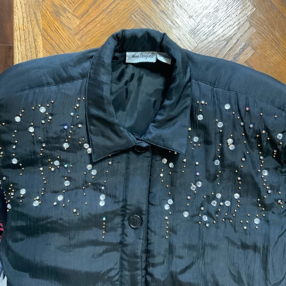 VINTAGE Adam Douglass 100% silk 80’s 90’s oversized embellished black jacket L - Picture 9 of 13